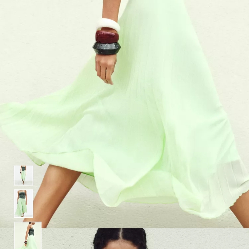 Zara Light Green Pleated Midi Skirt - Picture 8 of 12